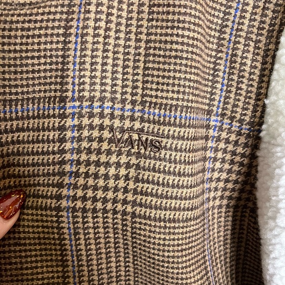 Vans Junction Sherpa bomber Blue plaid Brown Jacket women’s sz S full zip - Picture 7 of 8